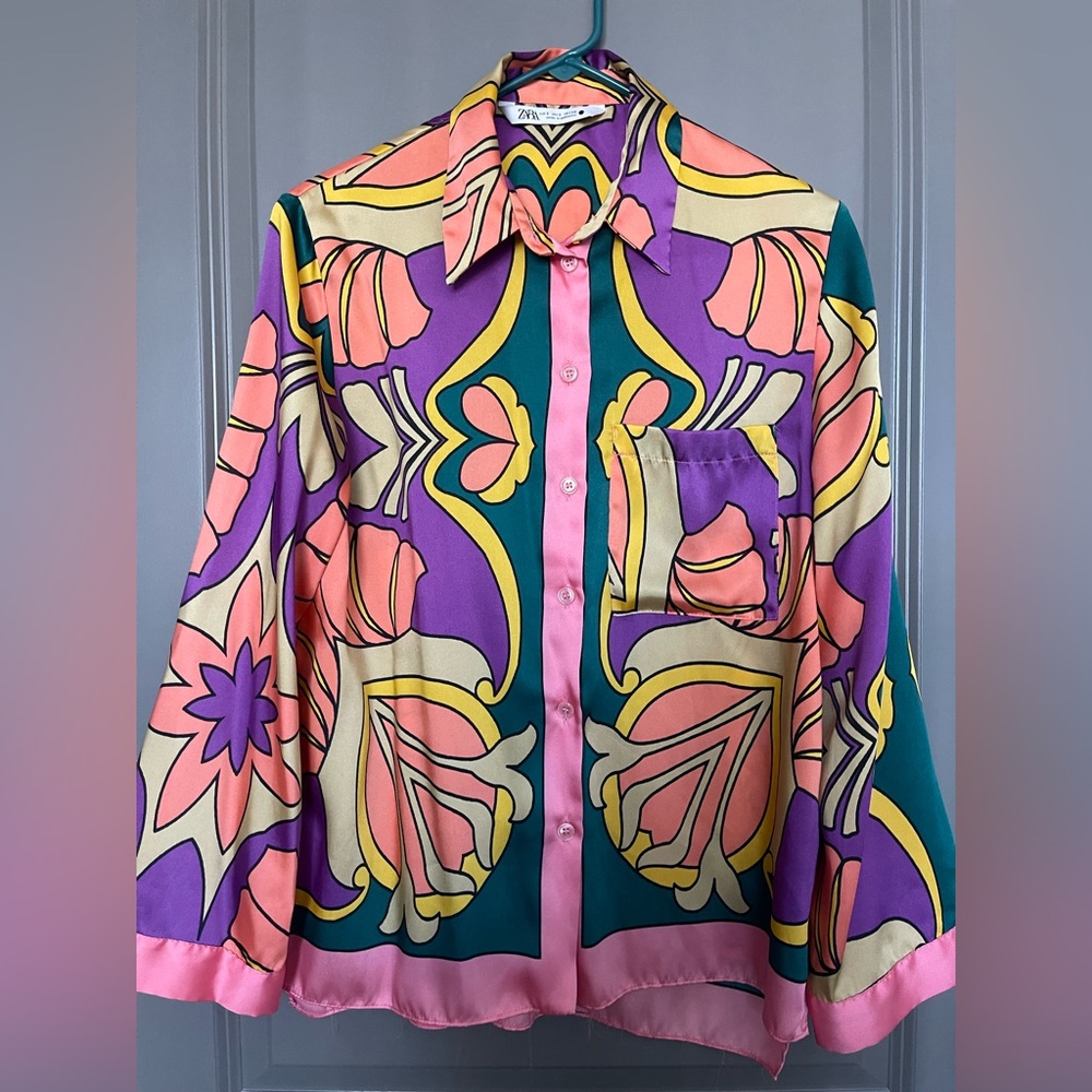 Zara Multicolor Silk Blouse in Pink, Purple, and Green small